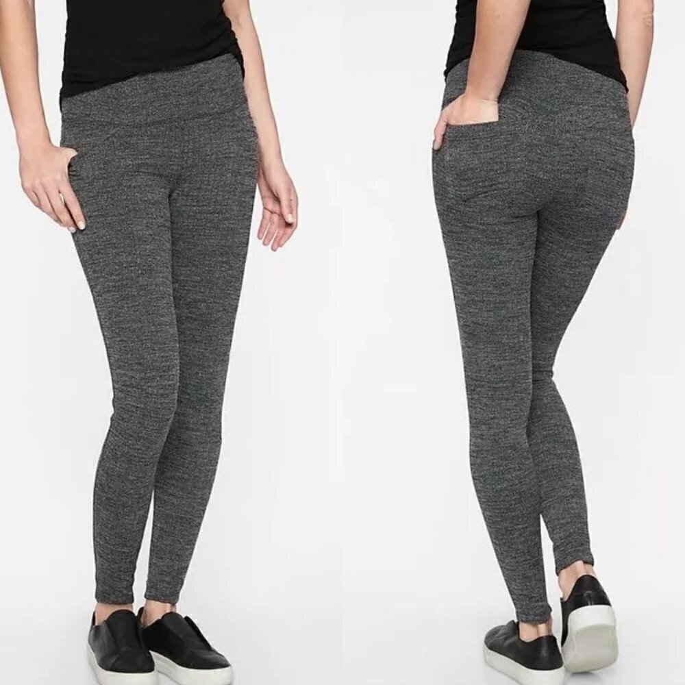 Athleta Women's Gray Herringbone Metro High Waisted Pockets Leggings Size Small